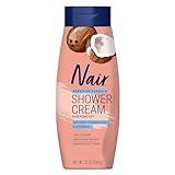 NAIR Sensitive Shower Cream Hair Remover with Natural Coconut Oil and Vitamin E, Body Hair Removal Cream for Women, 12 oz