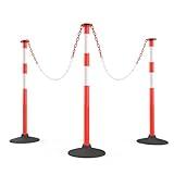 RoadHero 3 Pack Traffic Delineator Post with Weighted Rubber Base, Portable Orange Safety Barrier Posts Cones with 5 FT Plastic Chain and Reflective Collars for Parking Lots,Construction Events