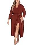 IN'VOLAND Womens Plus Size Kimono Robes Long Knit Bathrobe Lightweight Soft Sleepwear V Neck Ladies Loungewear 4X