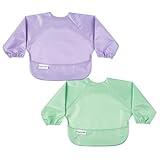 Tiny Twinkle Mess Proof Baby Bib, 2 Pack Long Sleeve Bib Outfit, Waterproof Bibs for Toddlers, Machine Washable, Tug Proof (Mermaid, Small 6-24 Months)