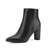 DREAM PAIRS Women's Chunky Heel Ankle Booties Pointed Toe Short Boots,Size 8,Black/Pu,SIANNA-1