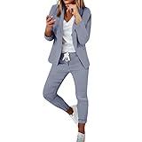 Lightning+Deals Labor Day Deals Business Casual Outfits for Women 2 Pieces Open Front Blazer Drawstring Pencil Pants Office Long Sleeve Lady Suits Women's Clothing Sale E-Dark Gray Medium