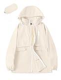 Avoogue Windbreaker Women Waterproof Rain Jackets Lightweight Active Outdoor Climbing Hooded Raincoat (Beige, L)
