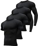 HOPLYNN 4 Pack Workout Compression Shirts Men Long/Short Sleeve Rash Guard Athletic Undershirt Gear T Shirt for Sports 4 Black L