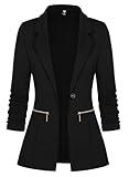 Genhoo Women's Long Stretchy Sleeve Open Front Lightweight Work Office Blazer Jacket Black L