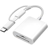 SD Card Reader for iPhone iPad, Dual Lightning & USB-C Connector Memory SD Card Adapter, Support SD/MicroSD Cards, High-Speed Digital Trail Camera to iPhone Viewer, Plug and Play - White