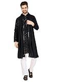 STEP N SHOP.COM Men’s Wear Wedding Wear Embroidered Viscose Silk Kurta 11742 (US, Alpha, Small, Regular, Regular, Black6)
