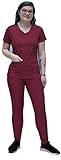 ANGIE UNIFORMS YOGAFLEX Jogger Scrubs for Women Set. Regular and PETITE. Side Spandex 2 Pockets Top with Yoga Waist Joggers. PETA410 (WINE, L PET)