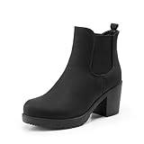 DREAM PAIRS Women's High Chunky Heel Chelsea Ankle Boots Slip On Elastic Fall Heeld Booties Shoes,Size 8,Black/Pu,FRE