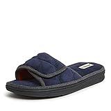 Dearfoams Men's Indoor/Outdoor Adjustable Machine Washable Memory Foam Terry Slide Slipper, Navy Blazer (Quilted), 13-14