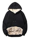 Flygo Men's Casual Fleece Sherpa Lined Hoodie Winter Warm Pullover Hooded Sweatshirt(Black-L)