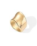 PAVOI 14K Yellow Gold Plated Chunky Statement Ring for Women | Minimalist Stainless Steel Hypoallergenic Wide Wavy Stackable Rings | Size 9