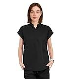 Medical Scrub Tops for Women - Mandarin Collar Soft Stretch Women’s Scrub Top, Relaxed Fit Scrub Shirts Black
