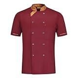 Unisex Chef Jacket For Men Short Sleeve Double-Breasted Chef Coats Breathable Cook Shirts Personalized Restaurant Kitchen Hotel Food Service Uniform Wine 3Xl