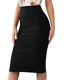 Sweet Hearts Women’s Basic Stretch Pencil Skirt- Regular & Plus Size- Below Knee Office Midi Bodycon Nylon Skirt Made in USA (Black, Medium)