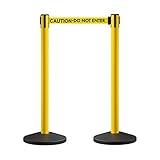 Crowd Control Warehouse CCW Series RBB-100 - Set of 2 Stanchion Retractable Belt Barriers - 11 Foot Caution Do Not Enter Belt, Yellow Post - Easy Assembly