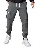 COOFANDY Cargo Joggers Mens Cargo Pants Drawstring Twill Tapered Jogger Pants with Multi Pockets, Dark Gray, 38W