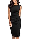 Miusol Women's Retro Ruffle Style Slim Work Pencil Dress(Small, Black)