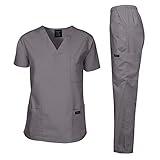 Dagacci Medical Uniform Womens and Mens Scrubs Set Medical Scrubs Shirt Top and Pant, Pewter Gray, Medium, Short Sleeve