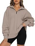 Trendy Queen Womens Oversized Sweatshirts Fall Fashion Hoodies Half Zip Pullover Long Sleeve Shirts Clothes Outfits CoffeeGrey L