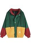 ZAFUL Women's Corduroy Loose Jacket Vintage Raglan Sleeve Casual Coat Hooded Windbreaker Colorblock Green Yellow M