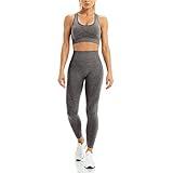 WodoWei Women 2 Piece Workout Outfits Sports Bra Seamless Leggings Yoga Gym Activewear Set (YO601-Dark grey marl-L)