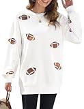 Ecosunny Womens Game Day Sweatshirt Football Sequin Rugby Round Neck Oversized Shirt Long Sleeve Csausl Pullover Tops