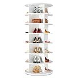 BrFoYu Rotating Shoe Rack 7 Tier Spinning Shoes Organizer Tower for 28-32 Pairs Lazy Susan 360 Revolving Shoe Storage Cabinet Rotate Shoe Handbag Rack Round Carousel for Closet, Bedroom (White)