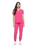 Natural Uniforms Womens Essential Cool Stretch Jogger Scrub Set (Hot Pink, Medium)