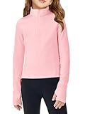 Haloumoning Girls Half Zip Pullover Sweatshirt Long Sleeve Workout Shirts Mock Neck Athletic Cropped Tops Pink