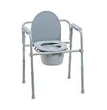 Drive Medical 11148-1 Folding Steel Bedside Commode Chair, Portable Toilet, Supports Individuals Weighing Up To 350 Lbs, with 7.5 Qt. Bucket and 13.5 Inch Seat, Grey