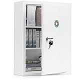KYODOLED Wall Mount Medicine Cabinet, Large Capacity First Aid Wall Cabinet for Bathroom, Locking Medicine Cabinet with Key, Secure Steel Lock Box for Medication, White