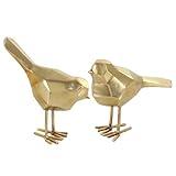CosmoLiving by Cosmopolitan Polystone Bird Decorative Sculpture Home Decor Statues with Origami Accents, Set of 2 Accent Figurines 7", 8"H, Gold