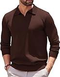 COOFANDY Mens Knitted Long Sleeve Polo Shirts Winter Fall Fashion Polo Sweater Slim Fit Brown