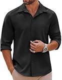 COOFANDY Mens Long Sleeve Button Down Shirts Casual Untucked Shirts Stretch Shirts Black