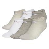 adidas Women's Athletic 6-Pack Show Socks for Secure Fit, Cushioned Comfort, Low Profile, Alumina Beige/White/Wonder Beige, M