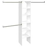 ClosetMaid SuiteSymphony Wood Closet Organizer Starter Kit with Tower and 3 Hang Rods, Shelves, Adjustable, Fits Spaces 4 – 9 ft. Wide, Engineered Wood, Pure White, 16"