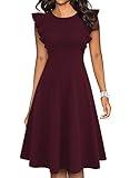 IHOT Wedding Guests Dress for Women Vintage Dinner Prom Event Special Occasion Formal Church Cocktail Party Dresses with Pockets Wine Red Medium