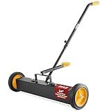 Pyle 24” Rolling Magnetic Sweeper with Adjustable Handle - Strong and Durable Metal Construction, Heavy-Duty Cleaning, Metal Pickup for Industrial and Commercial Use (Black and Orange)