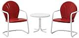 Crosley Furniture Griffith 3-Piece Outdoor Chair and Side Table Set, Retro Metal Bistro Patio Sets for Porch, Red