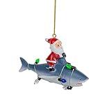 Shark Christmas Tree Ornament with Santa Riding On The Back Covered in Lights