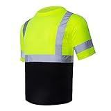 VENDACE Men's High Vis Class 3 Safety T Shirt ANSI Reflective Work Short Sleeve Shirt with Black Bottom(Yellow,XL)