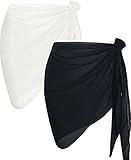 2 Pieces Sarong Cover Ups for Women Beach Bathing Suit Wrap Sheer Short Skirt Bikini Chiffon Scarf for Swimwear (Black and White)