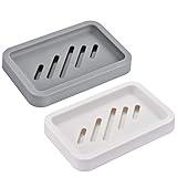 2PCS Draining Soap Dishes, Dishwashing Sponge Soap Holder with Water Tray, Keep The Place Dry, Easy to Clean Soap Cases, Suitable for Kitchen, Bathroom, Container (Gray)