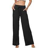 ZOOSIXX Soft Black Pajama Pants for Women, Wide Leg Comfy Casual Lounge Yoga Capri Pants 22'' / 30''