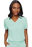 Med Couture Women's V-Neck Scrub Top, Modern Fit Tuck-in Top with Stretchy Rib-Knit Shoulders and Chest Pocket - MC7448, Sea Mist, X-Large