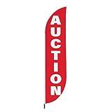 Auction Red Feather Flag(11.5feetX2.5feet) by DreamController | Outdoor Business Advertising Tall| Weather-Resistant Knitted Swooper| Made in USA | Fast delivery | HD Print (Flag Only)