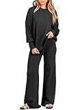 ANRABESS Women 2 Piece Outfits Oversized Chunky Knit Sweater Top Wide Leg Pants 2024 Fall Lounge Set Trendy Cozy Clothes Black Medium