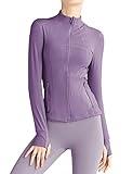 Locachy Women's Slim Fit Full Zip Athletic Running Sports Workout Jacket with Pockets Purple XS