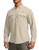 Men's Sun Protection Fishing Shirts Long Sleeve Travel Work Shirts for Men UPF50+ Button Down Shirts with Zipper Pockets(Khaki X-Large)